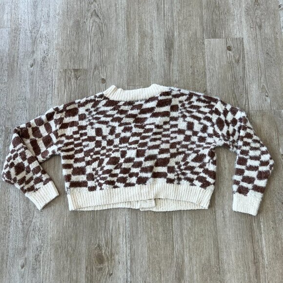 Womens Fashion Nova Cream/Brown Cropped Sweater Cardigan - M - Picture 2 of 6